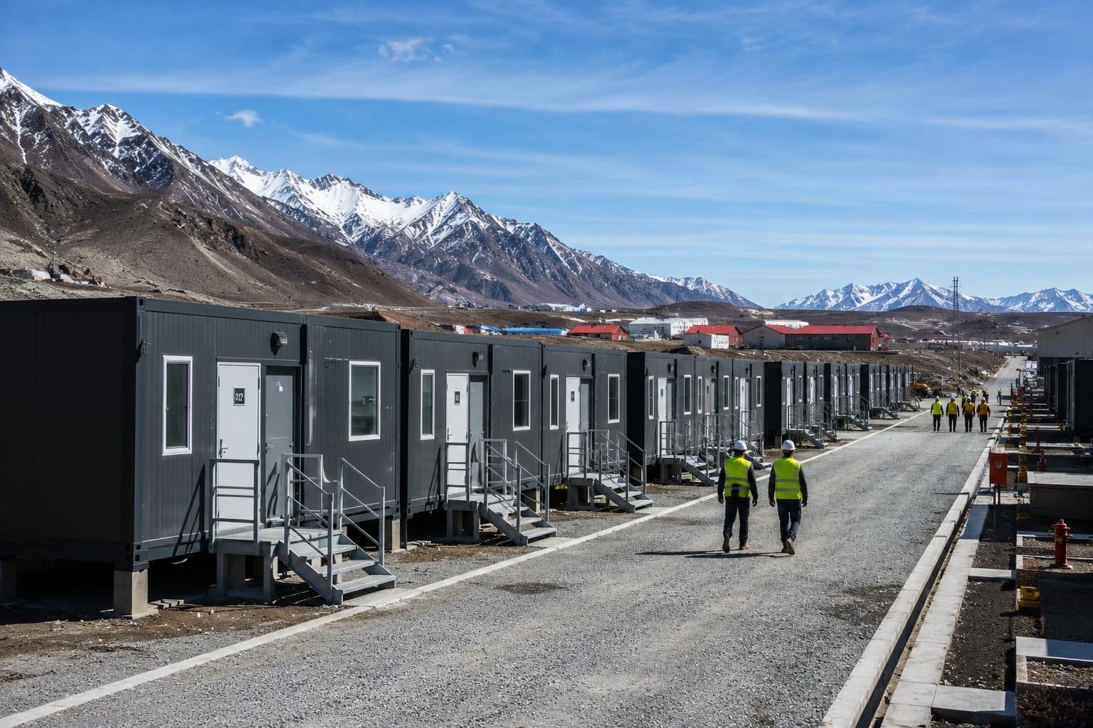 Prefab worker accommodation at a remote construction site