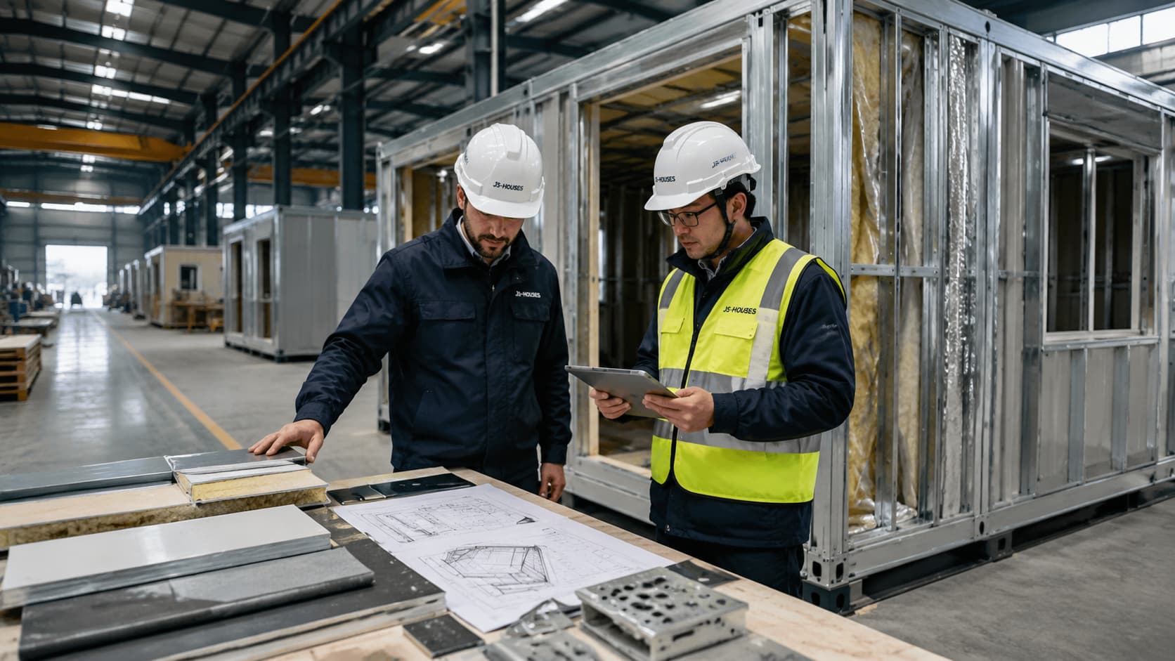 Project manager discussing modular building solutions with supplier