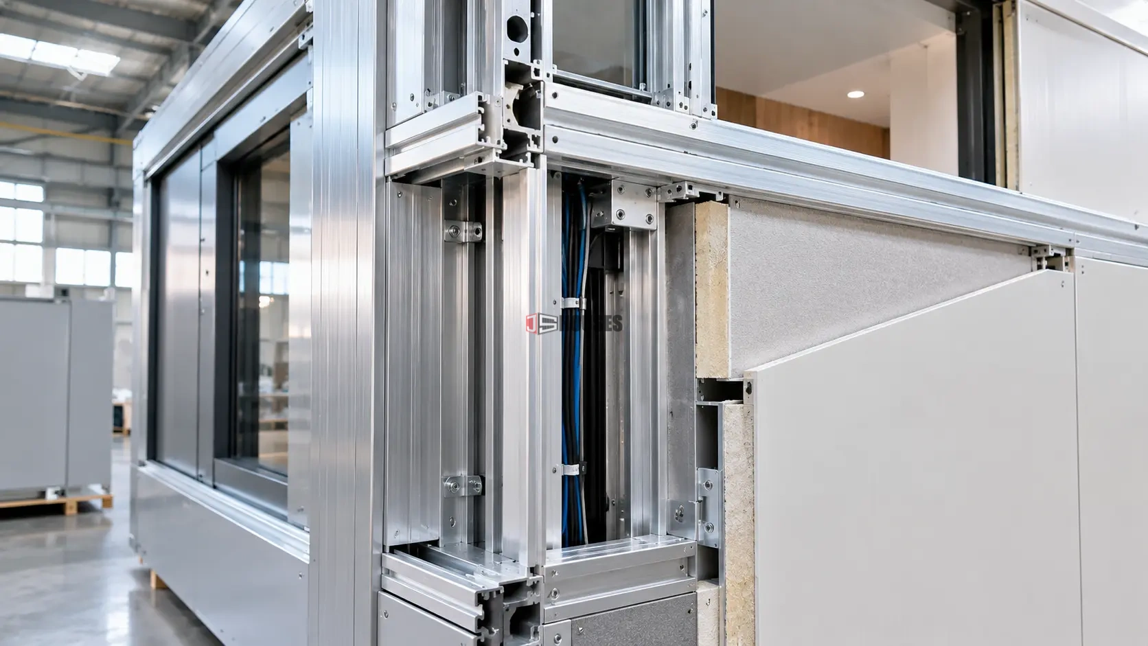 Aluminum profiles forming a modular building wall frame