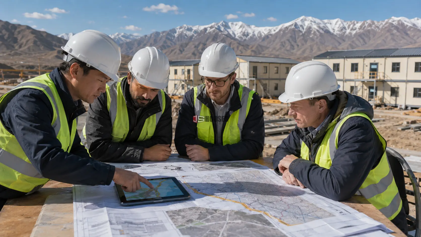 Project manager reviewing modular building transportation plans